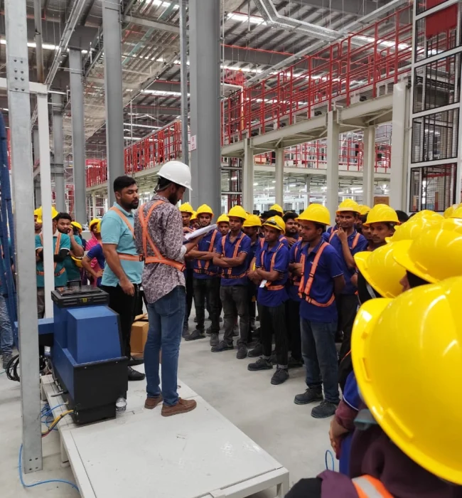 Training session with factory workers